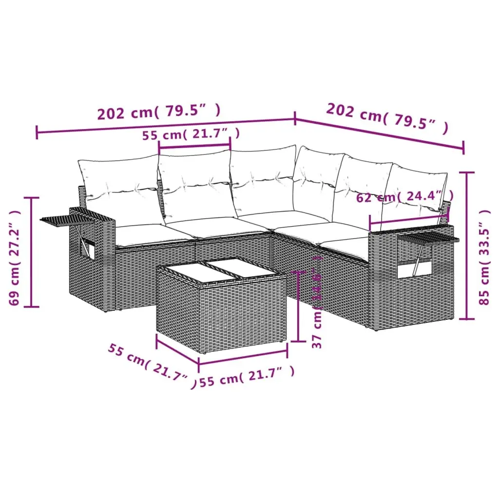 Garden Sofa Set PE Rattan 6 Piece Outdoor Furniture Grey with Cushions