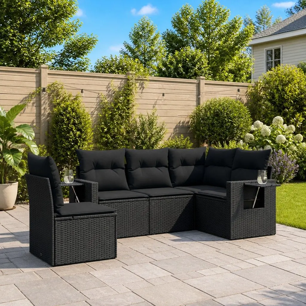Garden Sofa Set PE Rattan 5 Piece Modular Outdoor Furniture Black