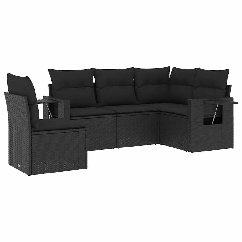 Garden Sofa Set PE Rattan 5 Piece Modular Outdoor Furniture Black