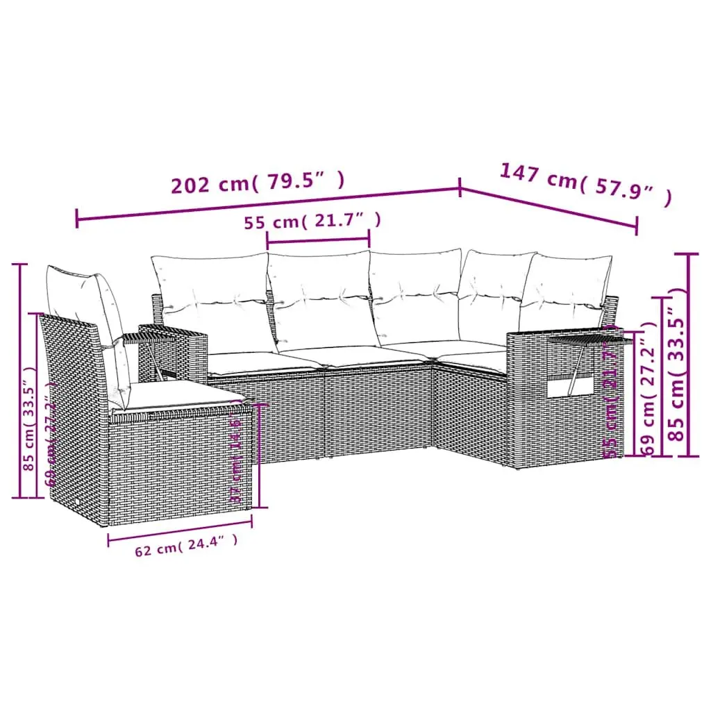 Garden Sofa Set PE Rattan 5 Piece Modular Outdoor Furniture Black