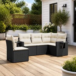 5 Piece Black Poly Rattan Outdoor Garden Sofa Set