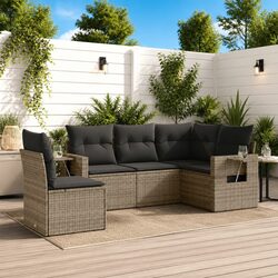 Grey Poly Rattan 5 Piece Garden Sofa Set with Cushions