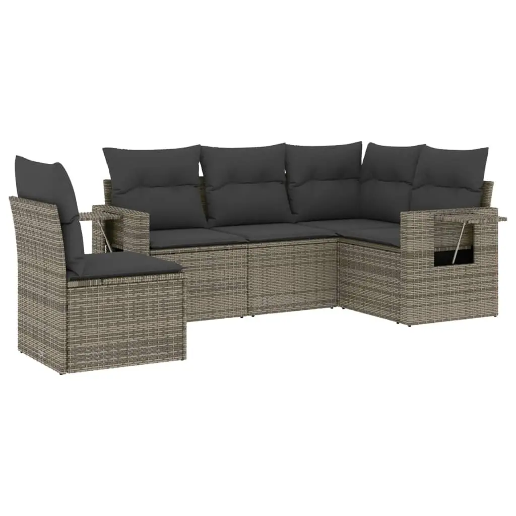 Grey Poly Rattan 5 Piece Garden Sofa Set with Cushions