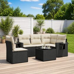 6 Piece Modular Patio Lounge Set in Black Poly Rattan