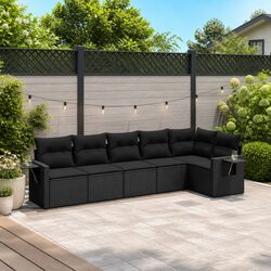 Premium 6 Piece Black Poly Rattan Garden Sofa Set