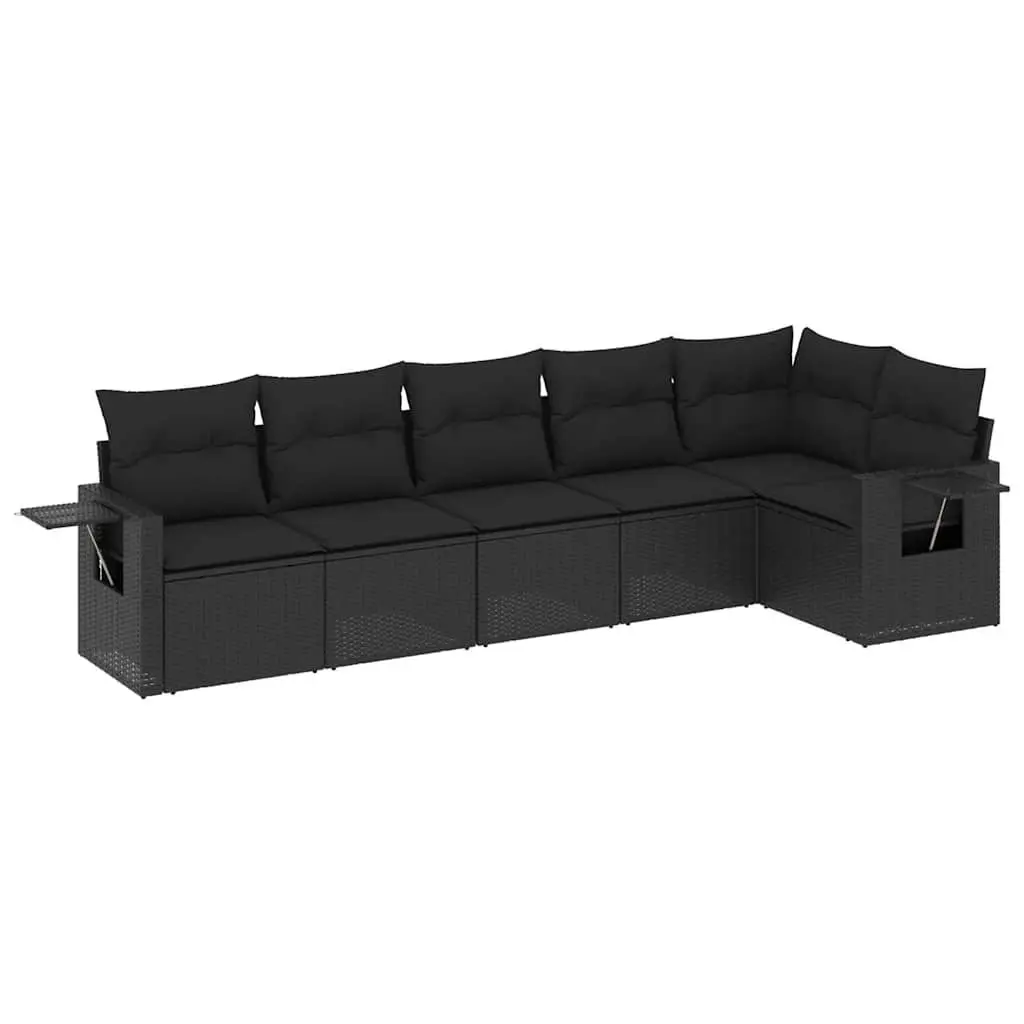 6 Piece Black Poly Rattan Garden Sofa Set
