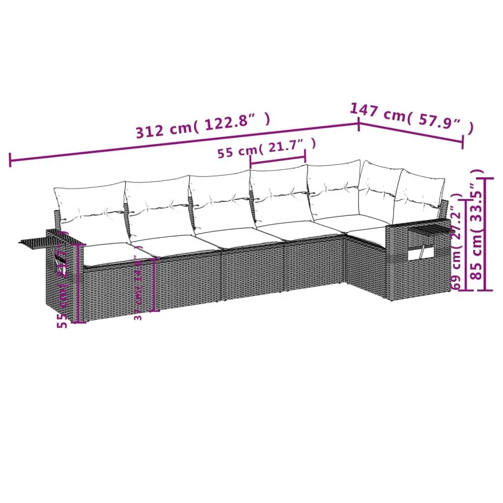Black Modular 6-Piece Garden Sofa Set for Outdoors