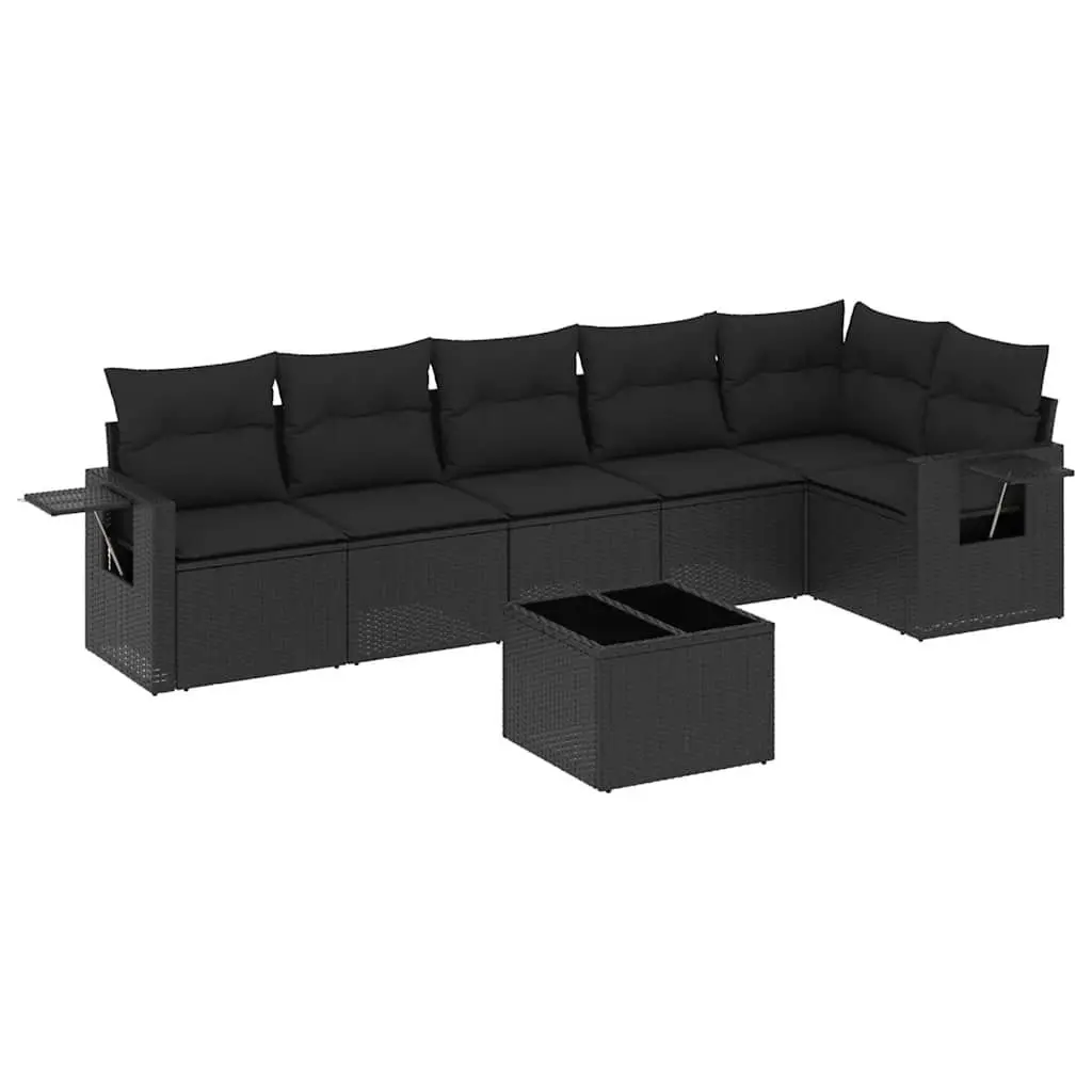 Garden Sofa Set PE Rattan 7 Piece Outdoor Furniture Black with Cushions