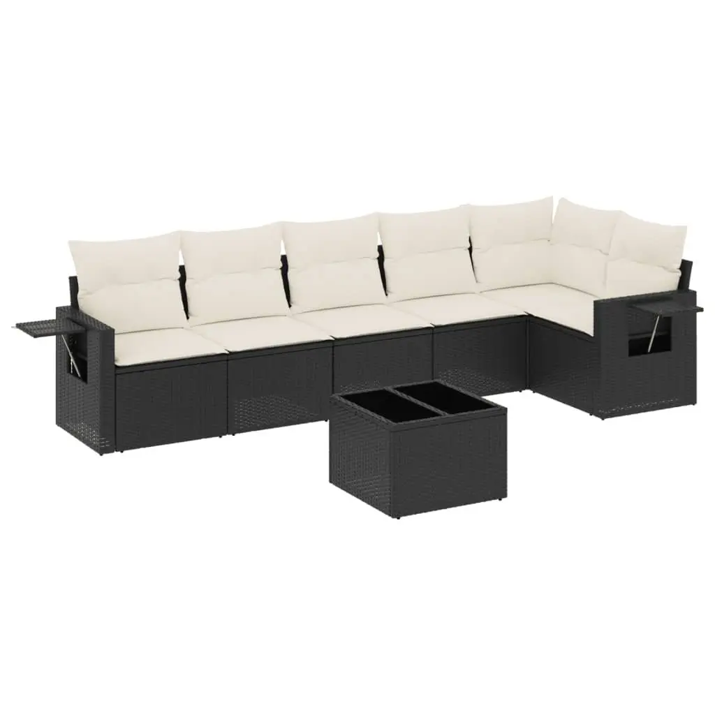 7 Piece Garden Sofa Set PE Rattan Black Modular Outdoor Furniture with Cushions