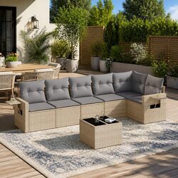 Durable 7 Piece Garden Sofa Set with Cushions in Beige