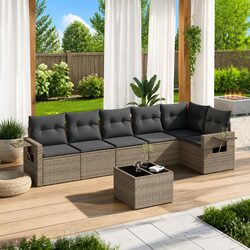 7-Piece Grey Poly Rattan Outdoor Garden Sofa Set