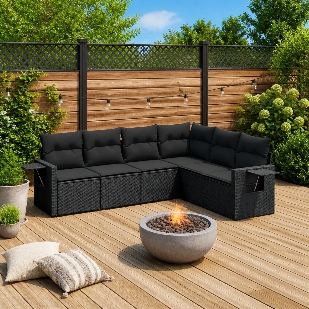 6 Piece Black Poly Rattan Garden Sofa Set