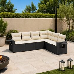 6-Piece Modular Garden Sofa Set in Black Poly Rattan