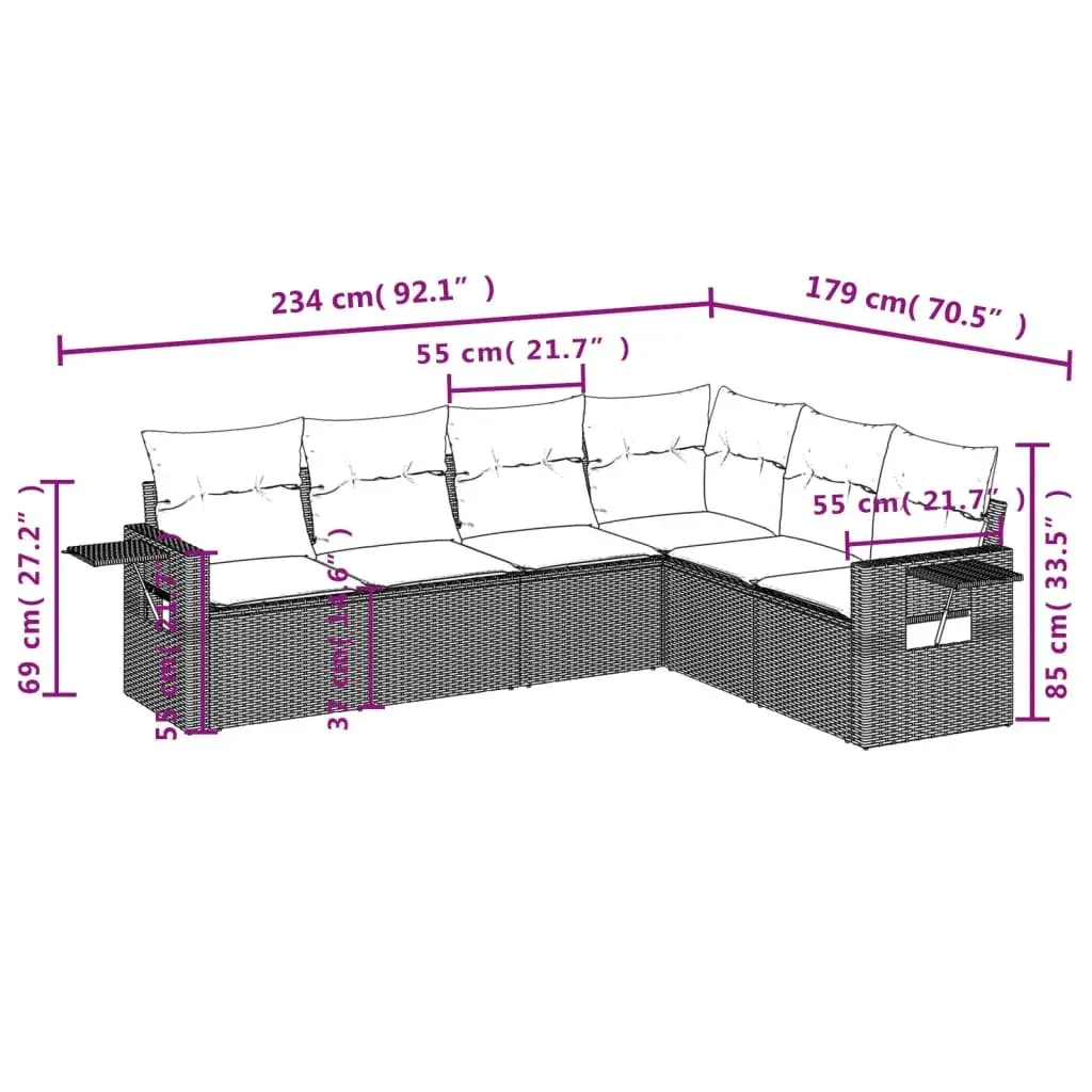 6-Piece Modular Garden Sofa Set in Black Poly Rattan