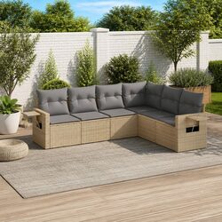 Beige 6-Piece Garden Sofa Set with Cushions