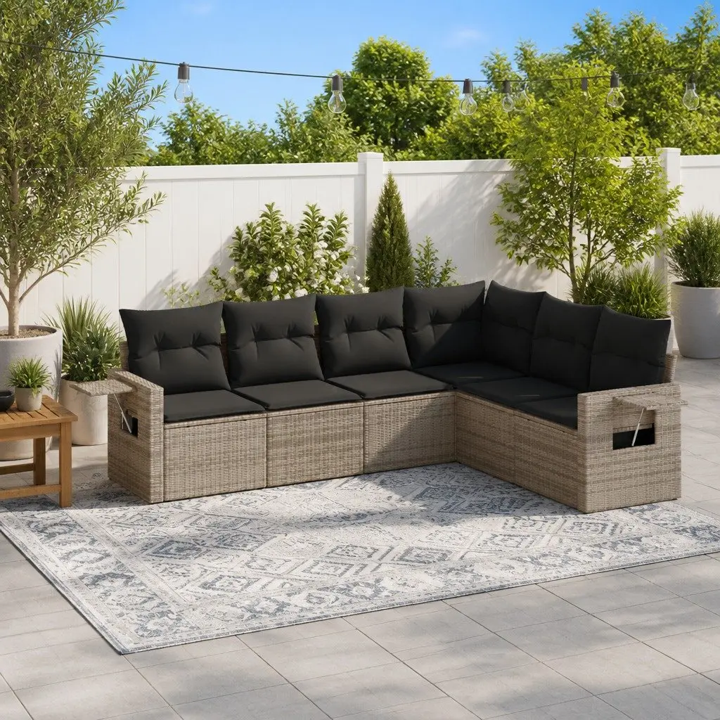 6-Piece Modular Patio Lounge Set in Grey Poly Rattan
