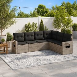 6-Piece Modular Patio Lounge Set in Grey Poly Rattan
