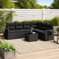 Modular 7 Piece Black Garden Sofa Set with Cushions