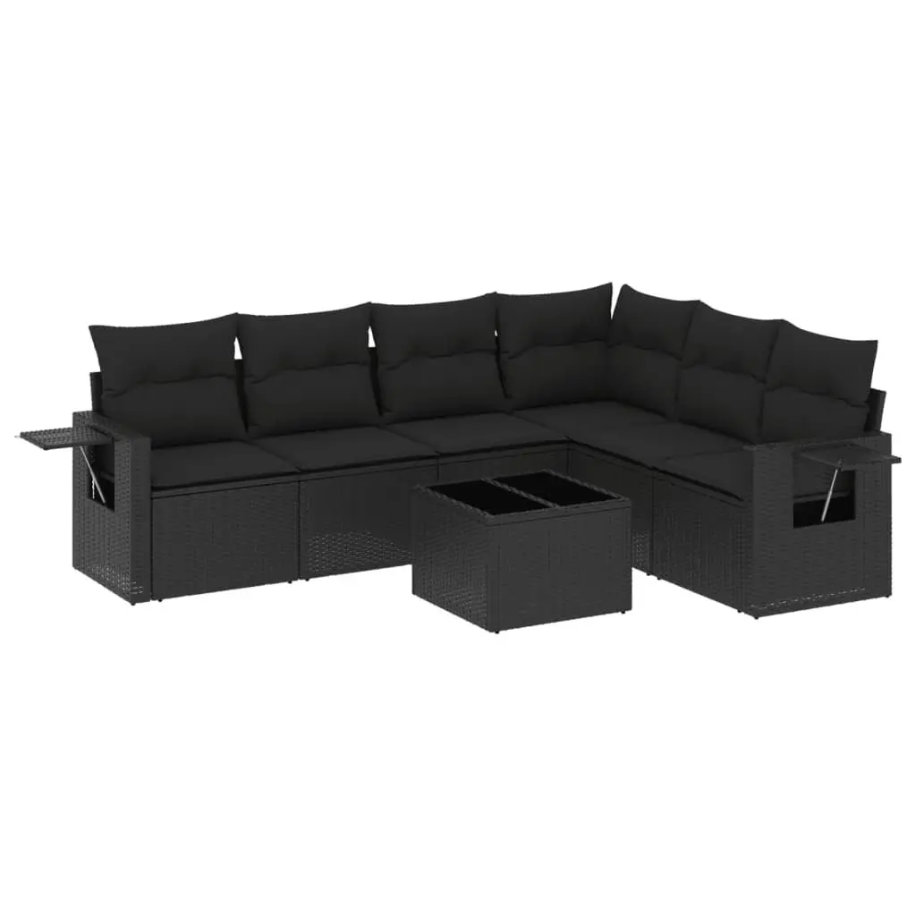 7 Piece Garden Sofa Set PE Rattan Modular Black Outdoor Patio Furniture