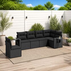Black 6 Piece Garden Sofa Set with Cushions for Outdoors