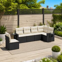 Premium Garden Sofa Set 6 Piece Black Poly Rattan