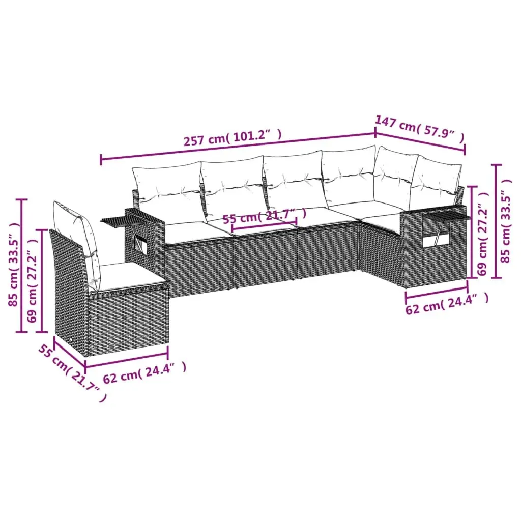 Garden Sofa Set 6 Piece Black Poly Rattan