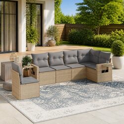 Beige 6-Piece Modular Outdoor Garden Sofa Set