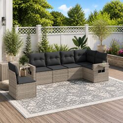 Sturdy Grey Poly Rattan Garden Sofa Set with Cushions
