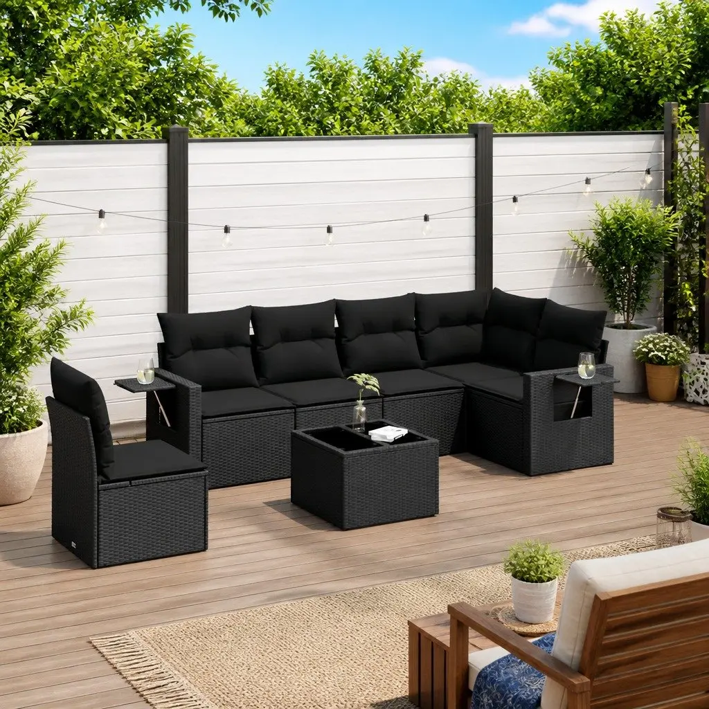 7 Piece Outdoor Sofa Set Black with Cushions