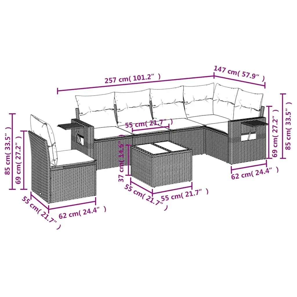 7 Piece Outdoor Sofa Set Black with Cushions