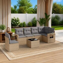 Premium 7 Piece Garden Sofa Set with Cushions - Beige