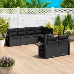 7 Piece Outdoor Garden Sofa Set in Black with Cushions
