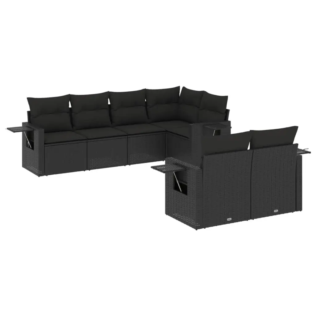 7 Piece Outdoor Garden Sofa Set in Black with Cushions