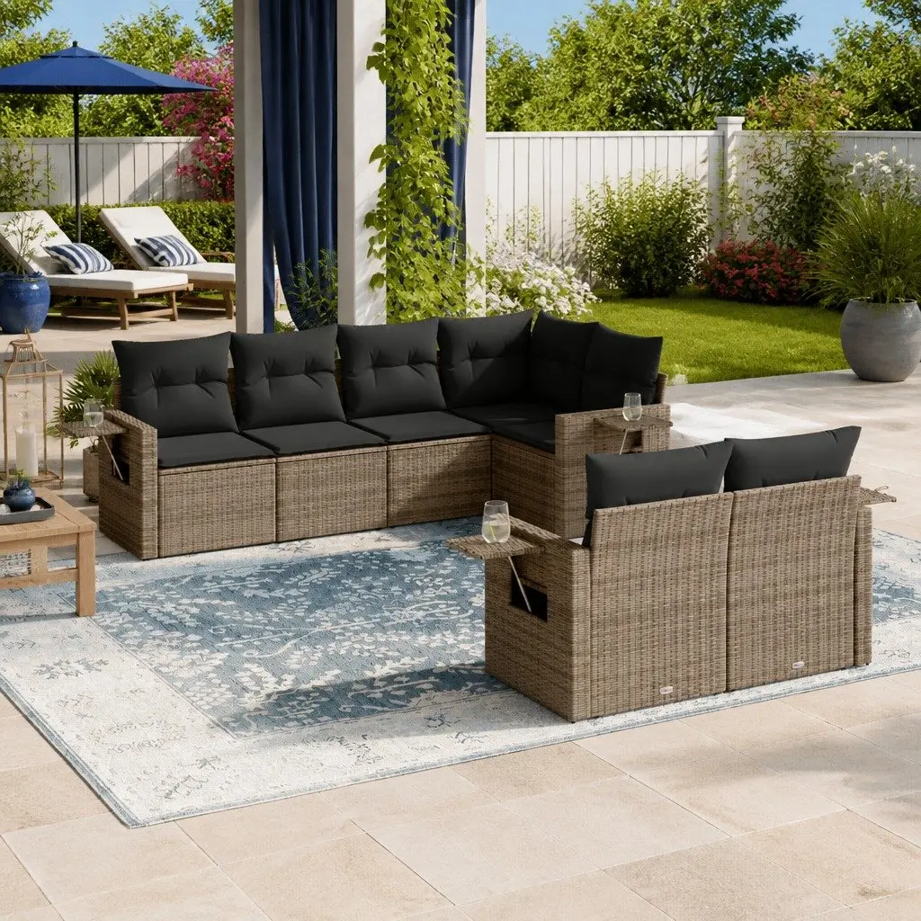 Garden Sofa Set PE Rattan 7 Piece Outdoor Furniture Grey