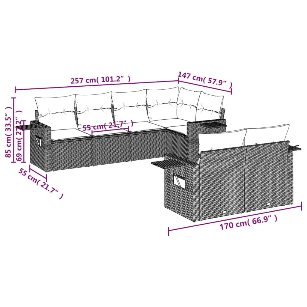 Garden Sofa Set PE Rattan 7 Piece Outdoor Furniture Grey
