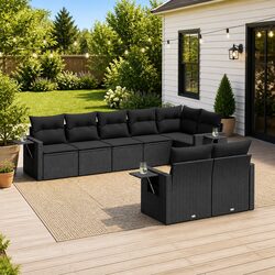 8 Piece Black Rattan Modular Garden Sofa Set