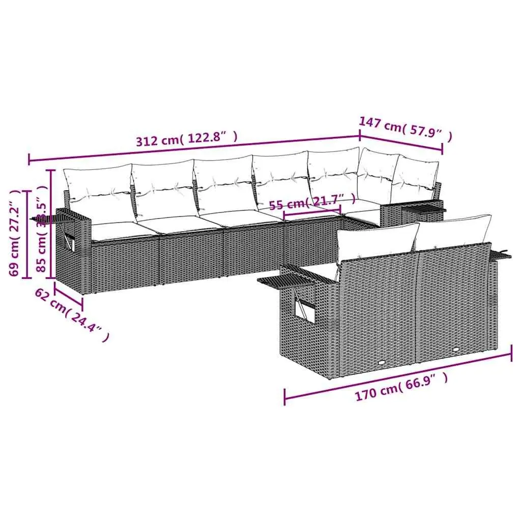 8 Piece Black Rattan Modular Garden Sofa Set