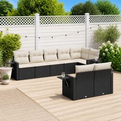 8-Piece Black Poly Rattan Outdoor Sofa Set with Cushions