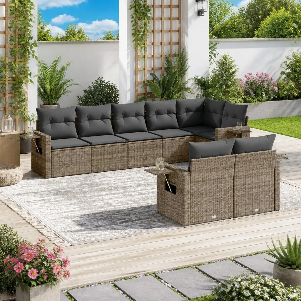 8 Piece Garden Sofa Set in Grey Poly Rattan