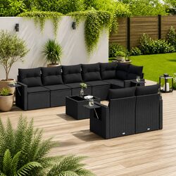 Premium 9 Piece Black Poly Rattan Outdoor Sofa Set