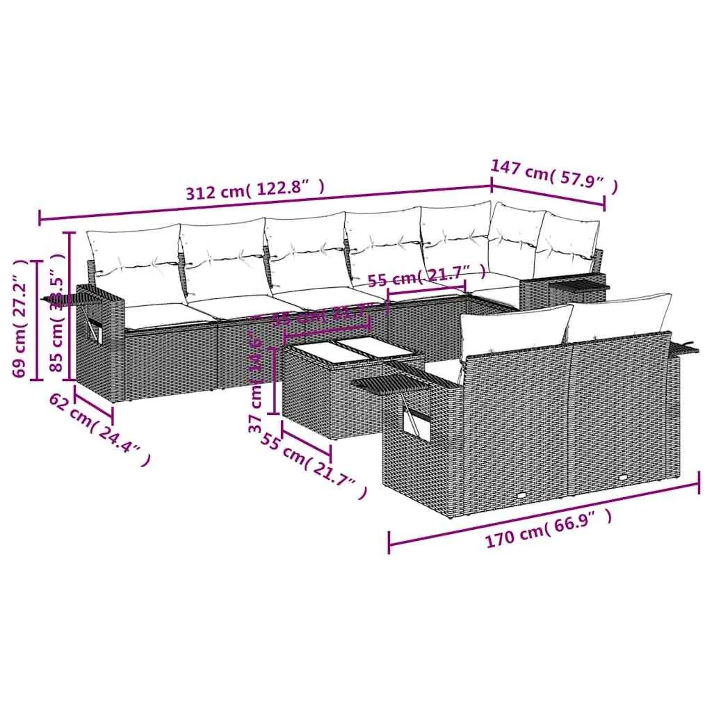 9 Piece Black Poly Rattan Outdoor Sofa Set