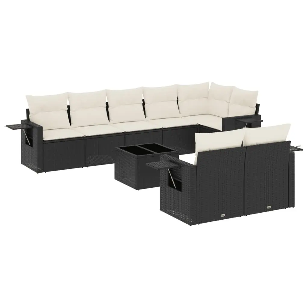 Garden Sofa Set PE Rattan 9 Piece Outdoor Patio Furniture with Cushions Black