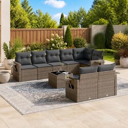 Durable 9 Piece Garden Sofa Set with Cushions Grey