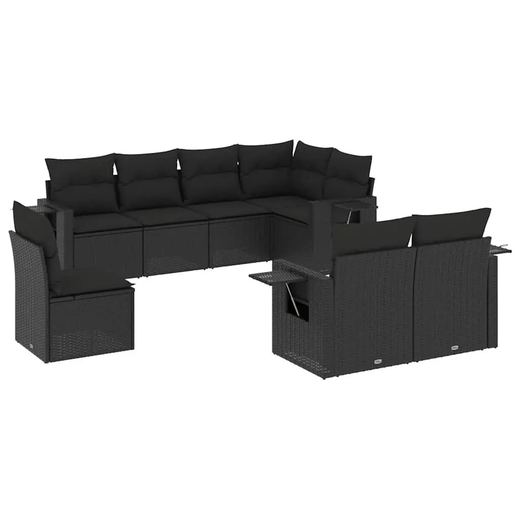 Garden Sofa Set 8 Piece Outdoor Furniture Black Poly Rattan Modular Patio Lounge