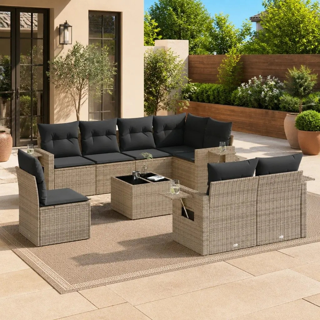 Grey Modular 9 Piece Outdoor Garden Sofa Set