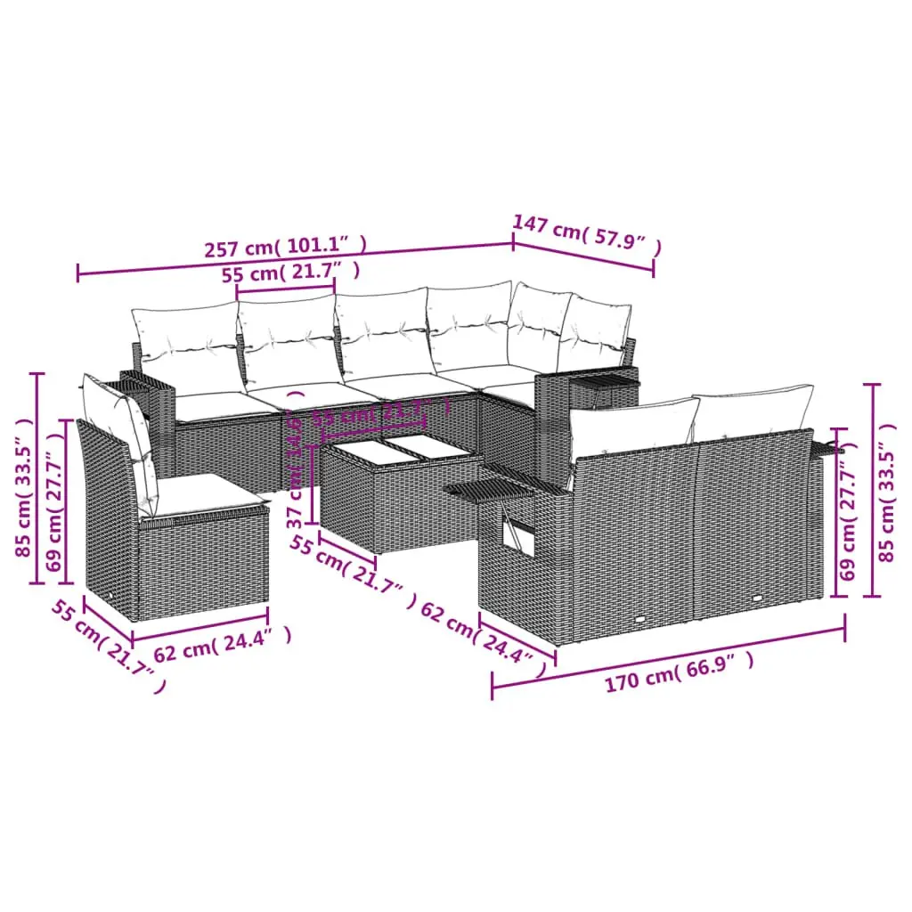Grey Modular 9 Piece Outdoor Garden Sofa Set