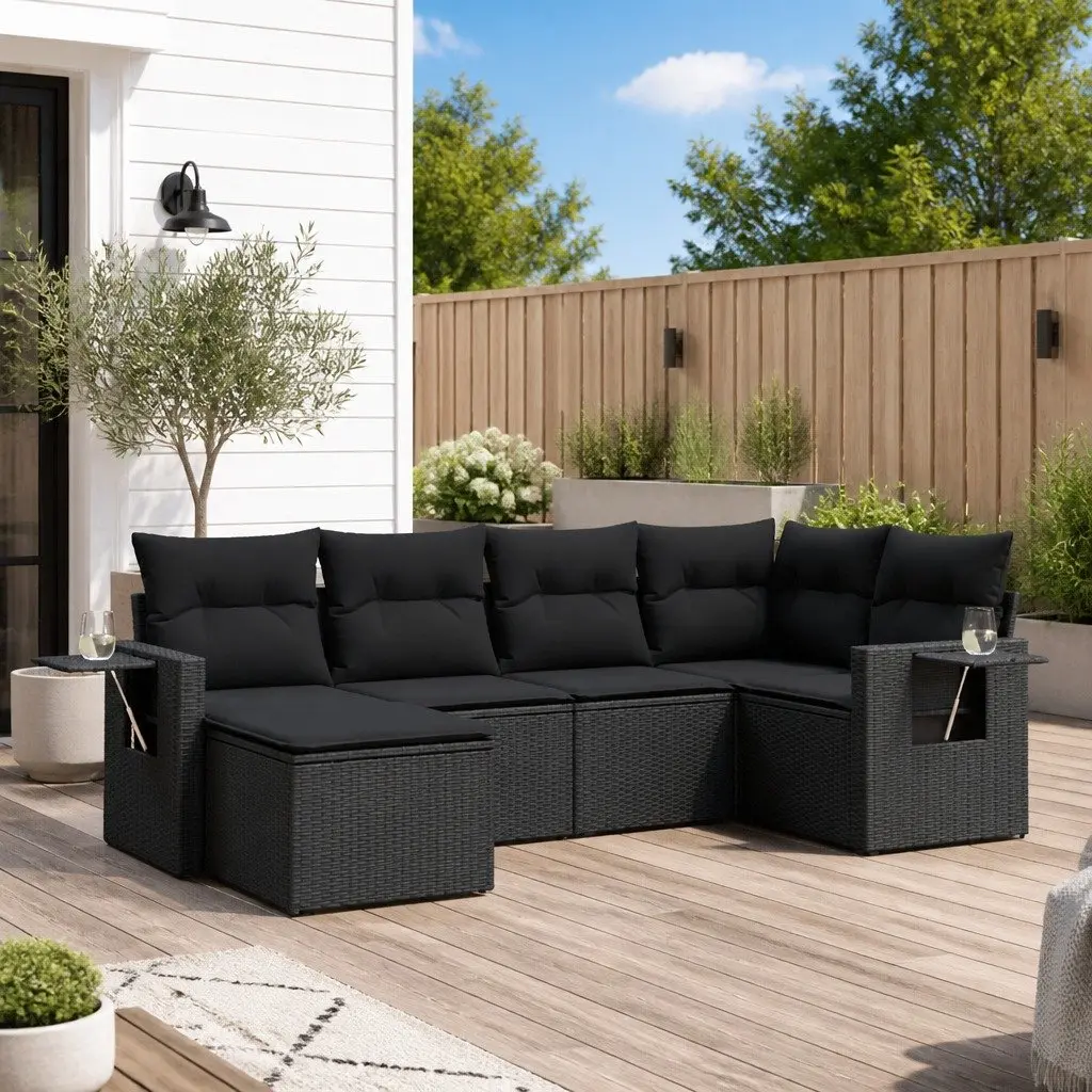 6-Piece Modular Garden Sofa Set in Black
