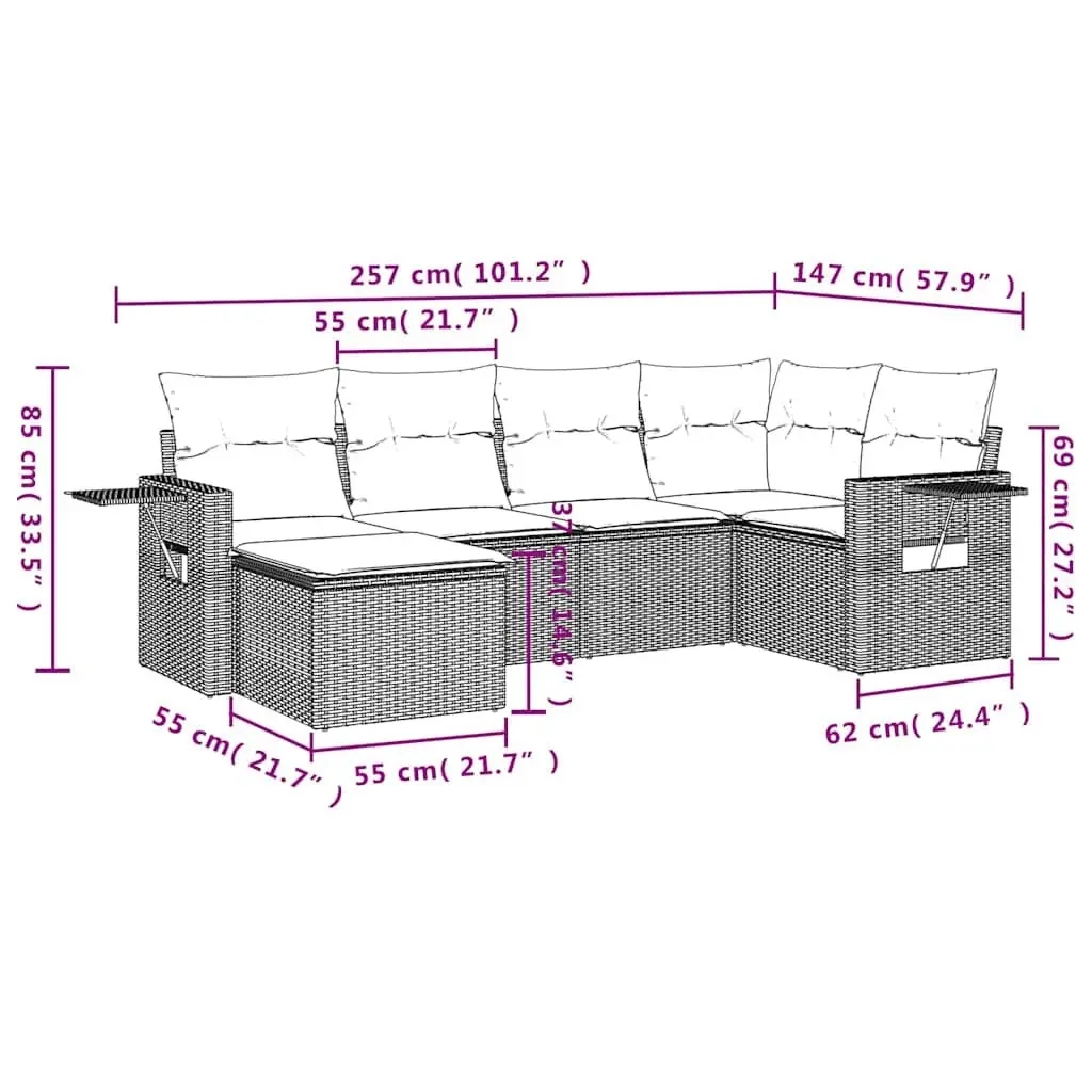 6-Piece Modular Garden Sofa Set in Black