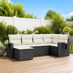 6 Piece Black Poly Rattan Garden Sofa Set for Outdoor Use