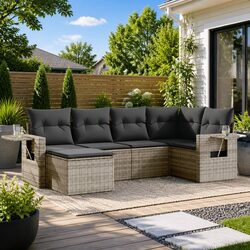 Premium 6 Piece Grey Poly Rattan Outdoor Sofa Set